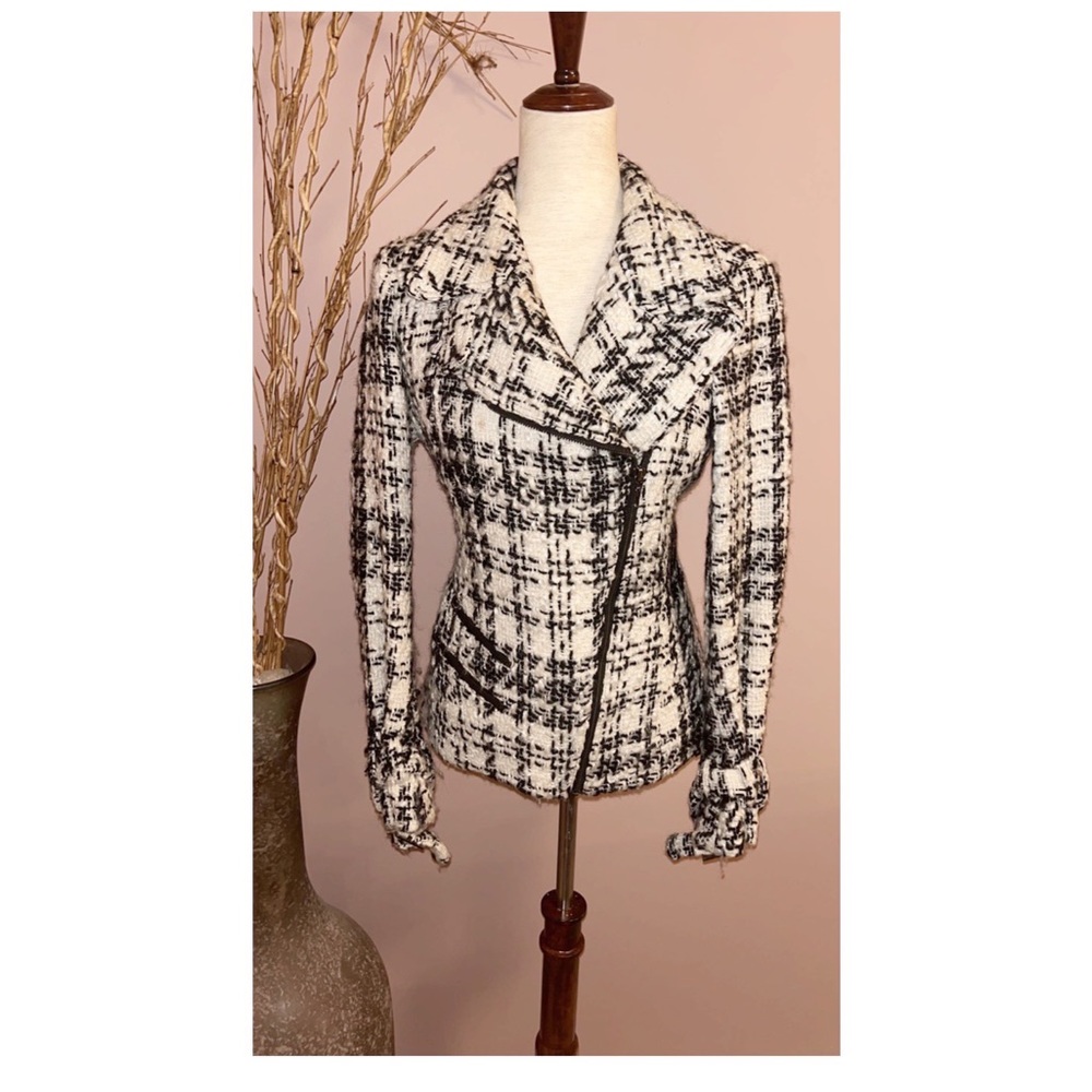 ZARA wool blend tweed Moto jacket size L
